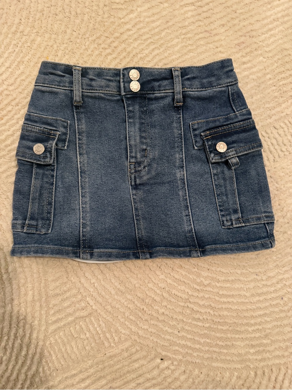 Girls Tractor Denim Cargo Mini Skirt - Blue, 7